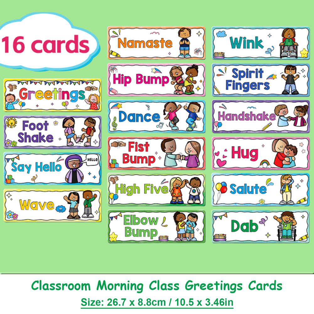 Kids Educational Posters - Common Greetings Educational Cards School Morning