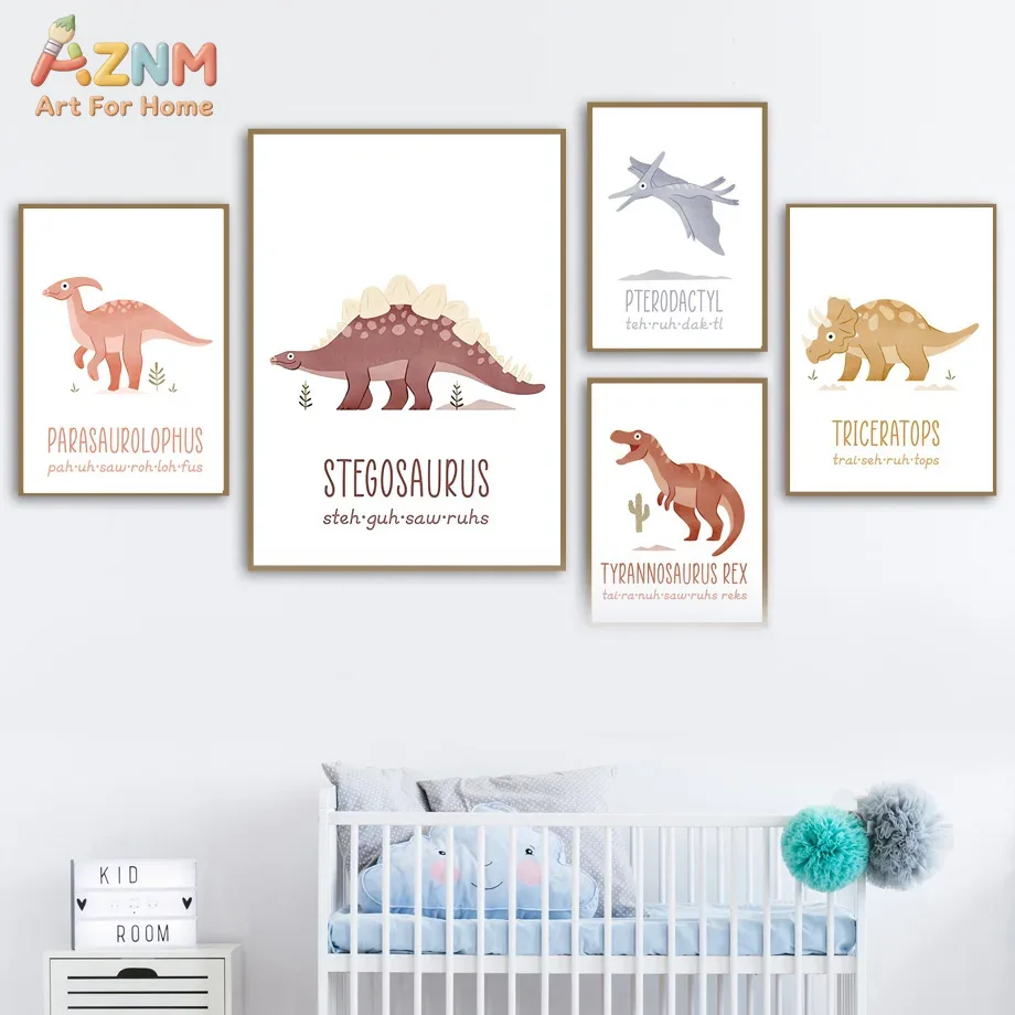 AZNM Cute Watercolor Dinosaur  - Kids Educational Posters reseña y precio
